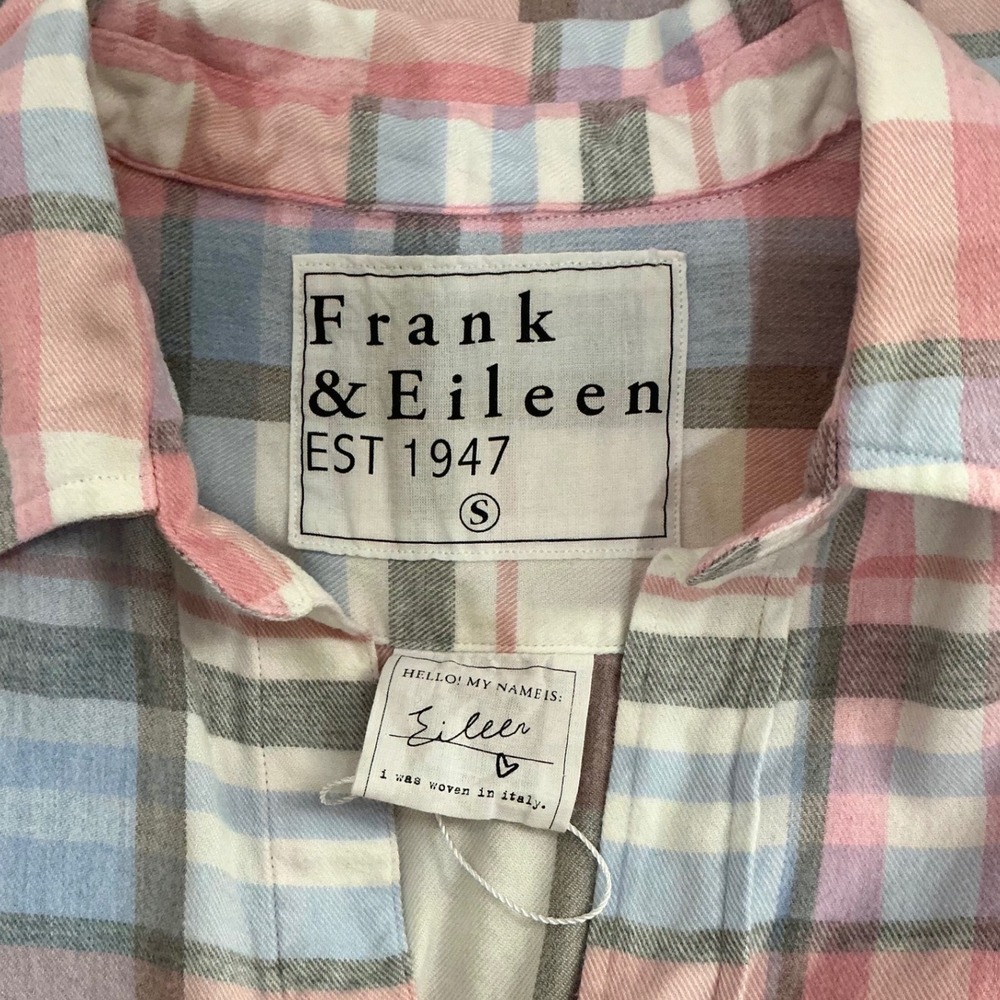 Frank & Eileen Eileen Italian Cashmere Touch Plaid Shirt Pink Blue Gray Small - Picture 7 of 10